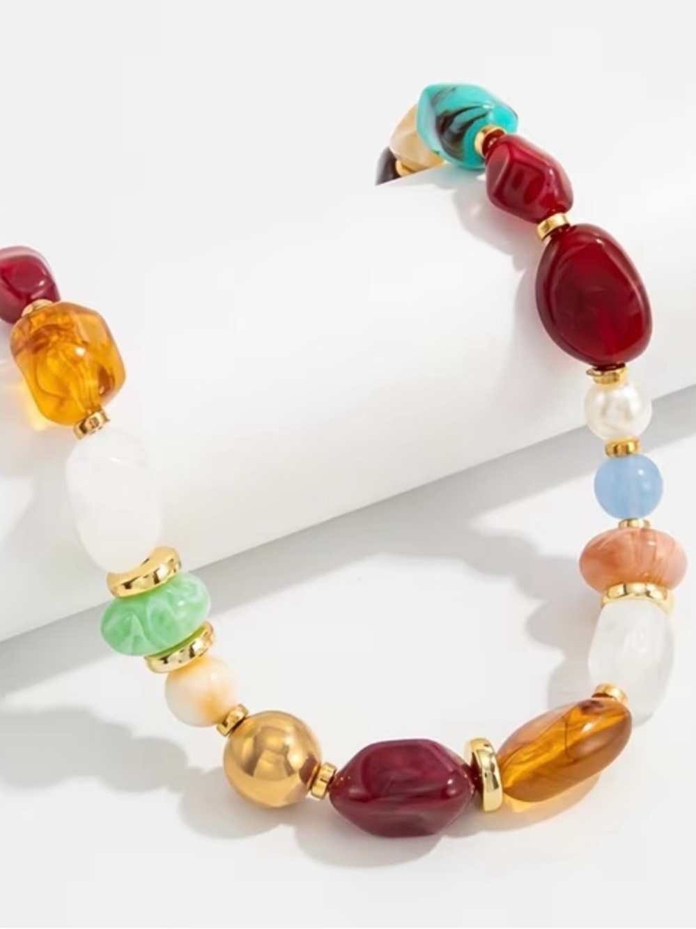 Anthropologie Multicolor Glass & Gold Bead Necklace